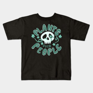 Plants Over People Plant Lover Skull Ivy Kids T-Shirt